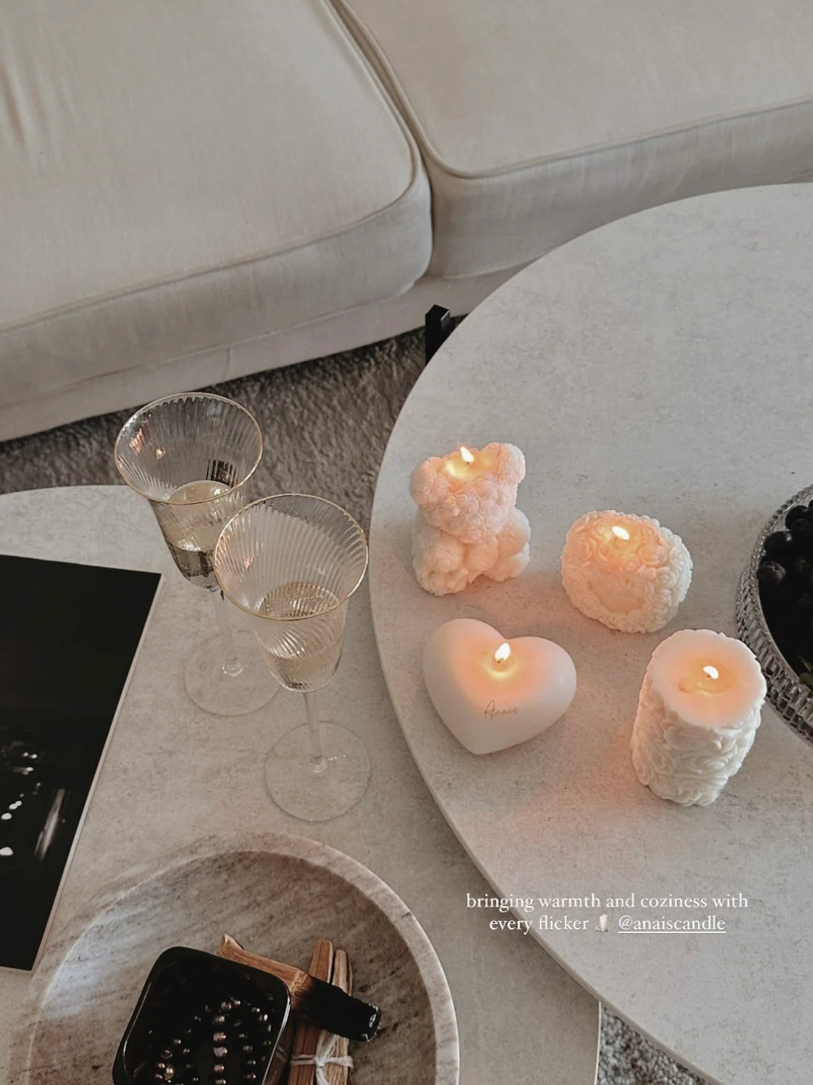 Rose Bear Candle In White