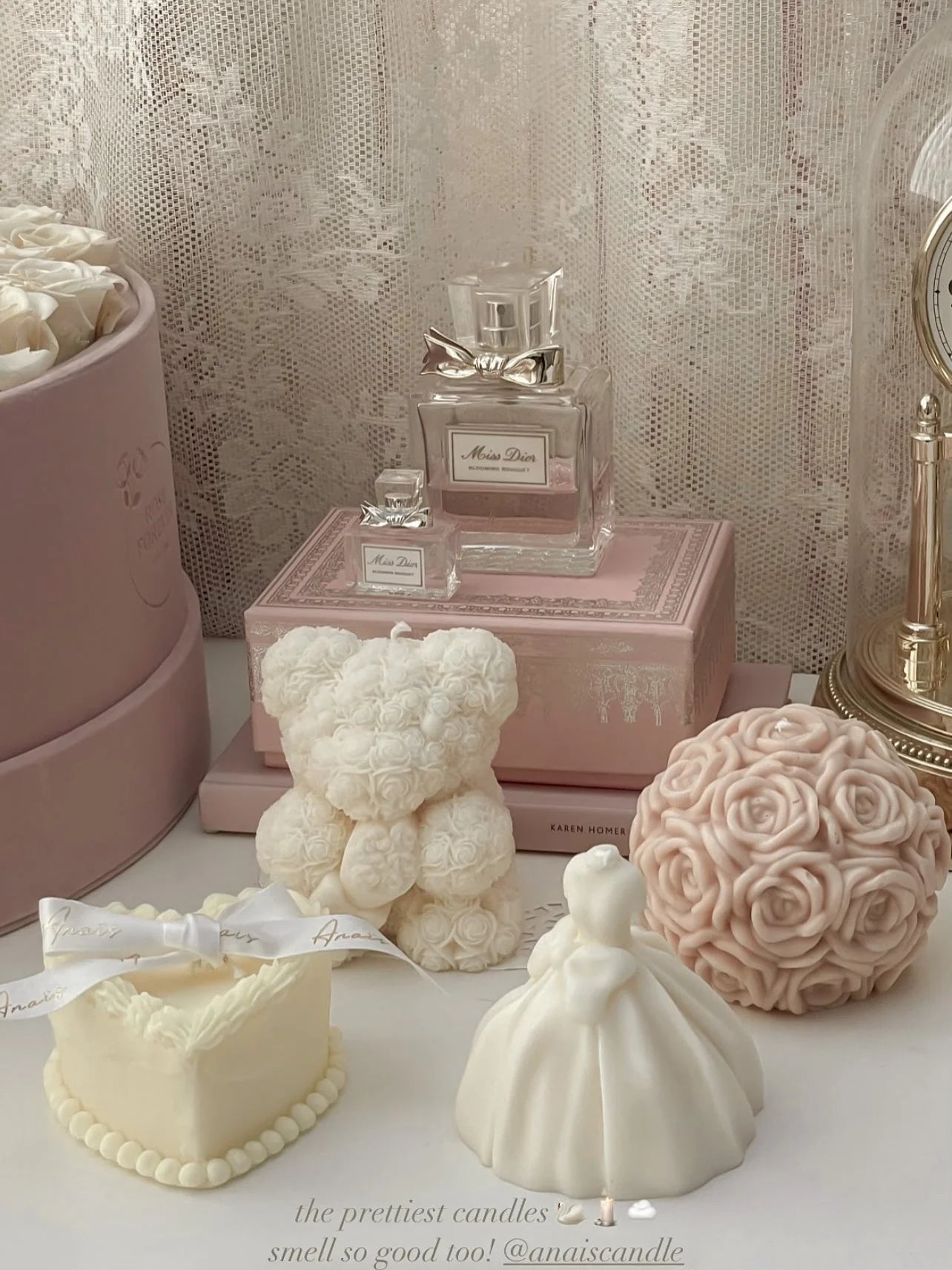 Rose Bear Candle In White
