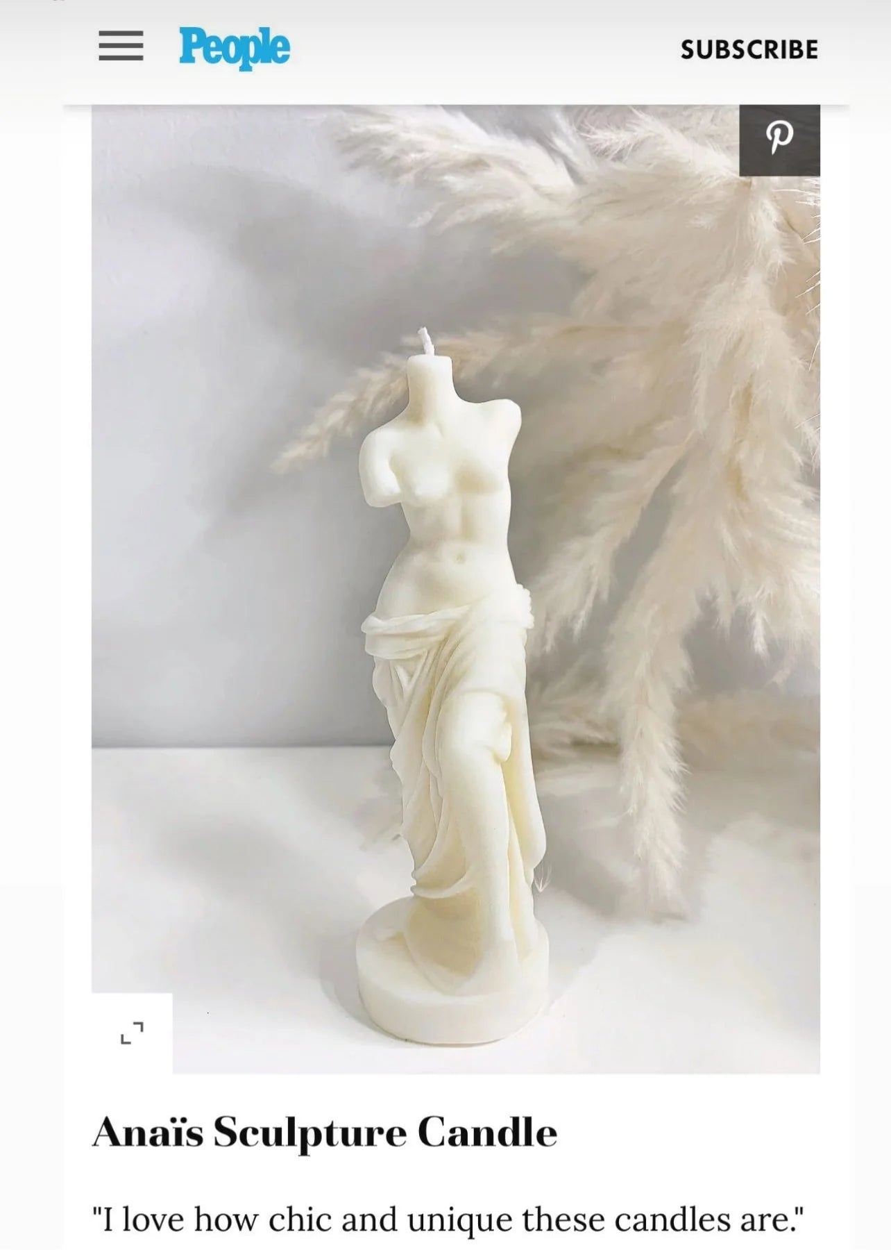 The Venus Candle In Sculpture White