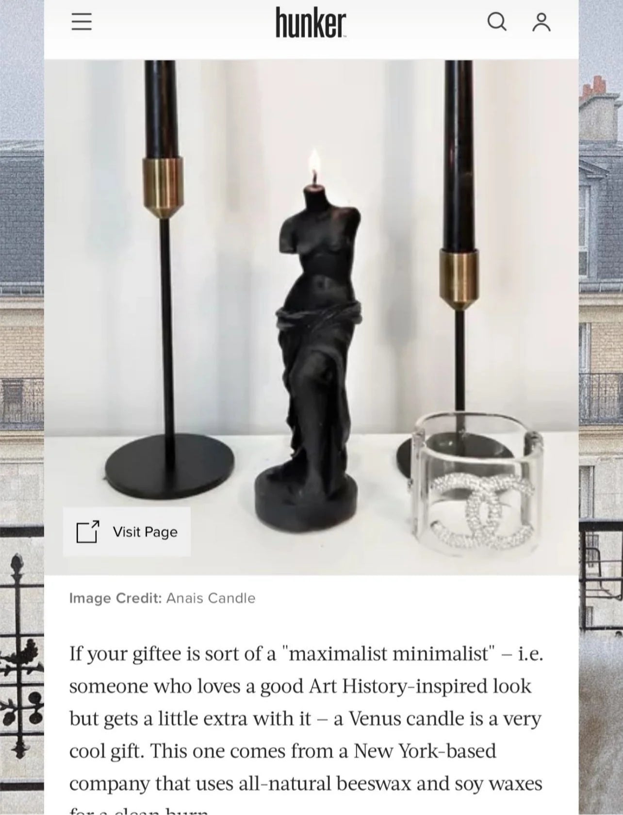 The Venus Candle in Ultra Black